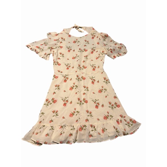 Reformation Sz 6 Pink Floral White Alaina Ruffle Mini‎ Dress Open Back Wedding - Picture 3 of 11